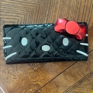 Hello Kitty X Loungefly Black and Red Patent Leather Trifold Wallet with Bow